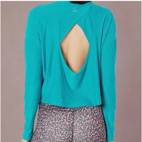 Beyond Yoga Featherweight Open Space Pullover Peacock Blue Heather Medium - Picture 2 of 6